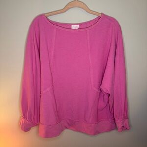 Pink Lily Pink Balloon Sleeve Sweatshirt Raw Hem Pullover Size M